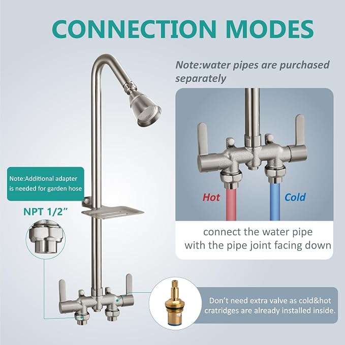 Aolemi Outdoor Shower Fixtures, Outdoor Shower Kit Faucet System 3 Inch Center - Image 7