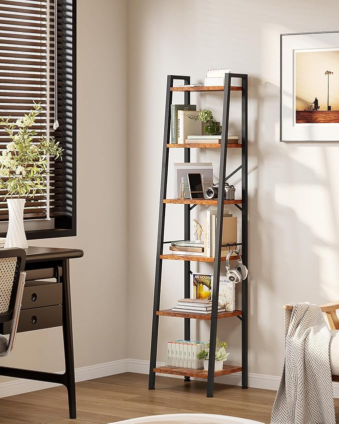 Furologee 6 Tier Ladder Shelf Bookcase, Tall Ladder Bookshelf Narrow - Image 6