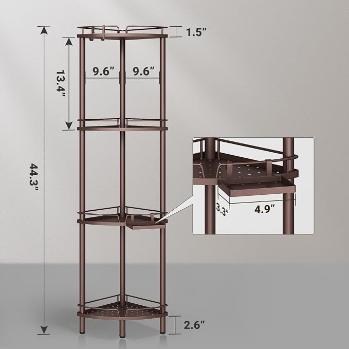 ELYKEN Corner Shower Caddy Standing, 4 Tier Rustproof Metal Shower Organizer - Image 2