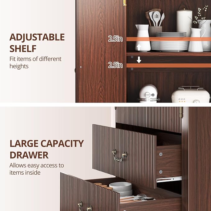 71" Tall Arched Kitchen Pantry, Wood Kitchen Storage Cabinet - Image 6