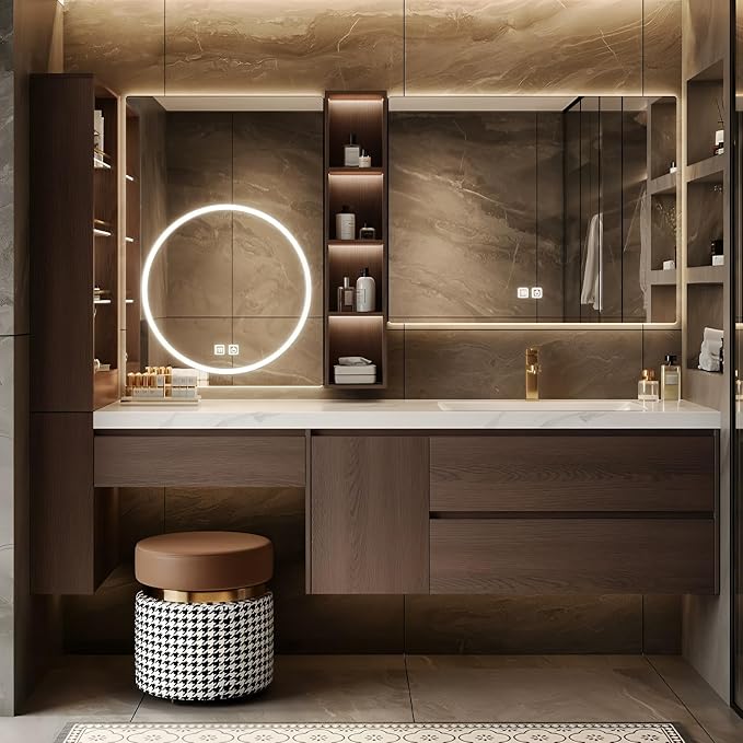 Floating Bathroom Vanity with Makeup Table, Single Sink Bathroom Vanity by LUTHXAY