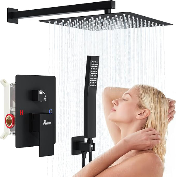 10 Inch Luxury Rain Shower Faucet Set, Matte Black Shower System by FocusonKitchenBathroom