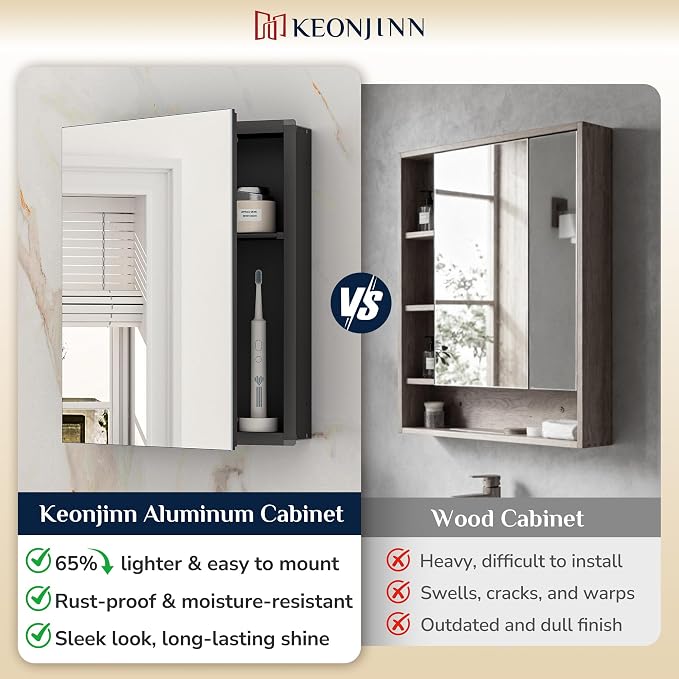 Keonjinn Small Black Medicine Cabinet 14.5 x 18.5 Inch, Assembly Needed - Image 4