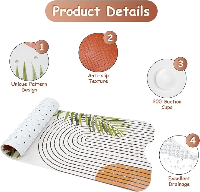Bathtub Mat Non Slip, Bohemia Extra Long Bath tub Mat Shower Floor Mat - Image 3