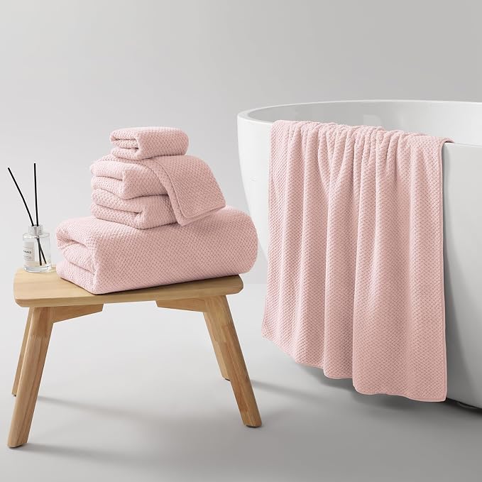 REDKISS Pink Towel Set, 6 Piece Premium Soft Bath Towel Set, Highly Absorbent - Image 5