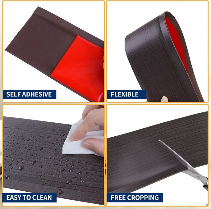 Flexible Baseboard Molding Trim 4 Inch Self-Adhesive Vinyl Wall Base Peel and - Image 3