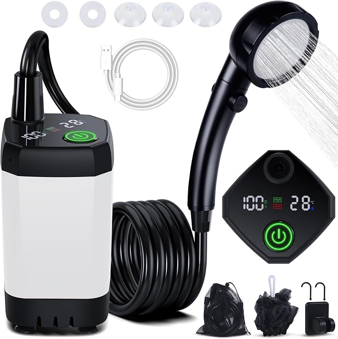 Portable Shower for Camping, Spopal 6000mAh Rechargeable Camping Shower by Spopal