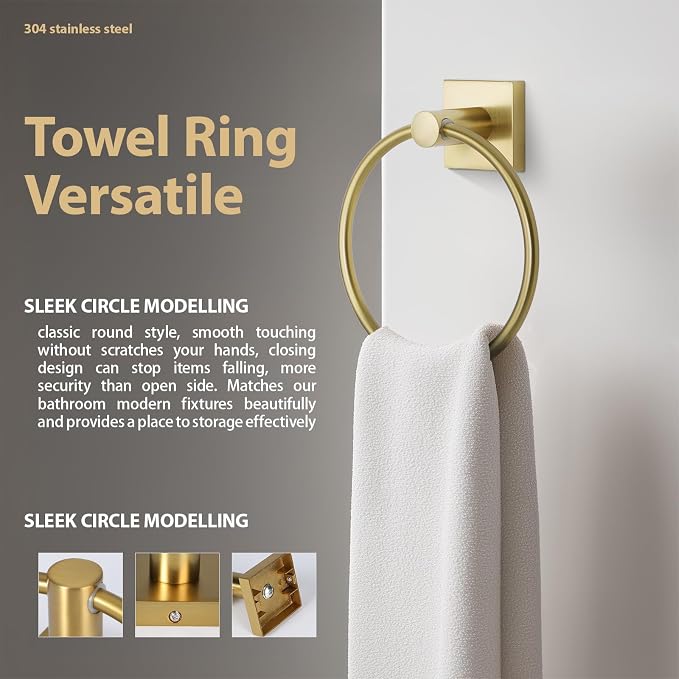 Bathroom Accessories Set Brushed Gold Towel bar Set, 4 Piece Towel Rack Set - Image 5