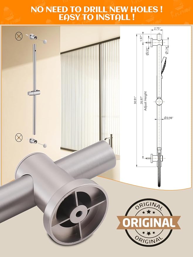 Handheld Shower Head with Slide Bar, 2.5GPM High Pressure 3-Function Adjustable - Image 6