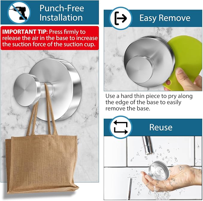 Suction Cup Hooks for Shower, Glass Door, Hold Robe & Wreath, Hanging up to 15 - Image 4
