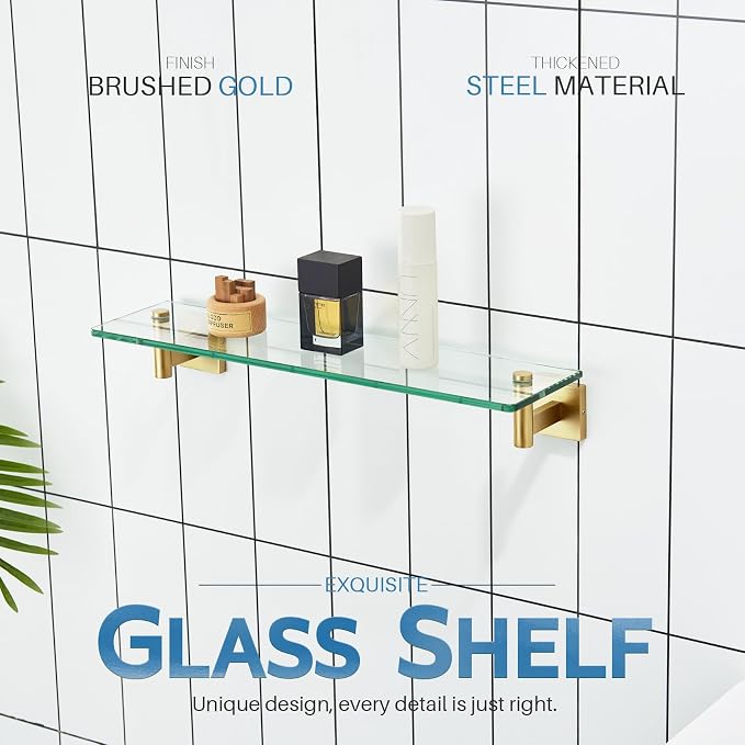 KOKOSIRI Wall Shelves Floating Shelf 20'' Gold Stainless Steel Bathroom - Image 3