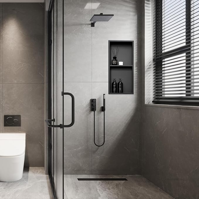 Shower Niche 12x24, Matte Black, No Tile Needed 304 Stainless Steel Recessed - Image 2