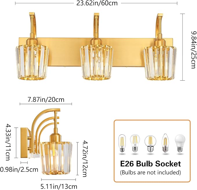 Modern Bathroom Vanity Light, 3-Light Gold Wall Sconce - Image 4