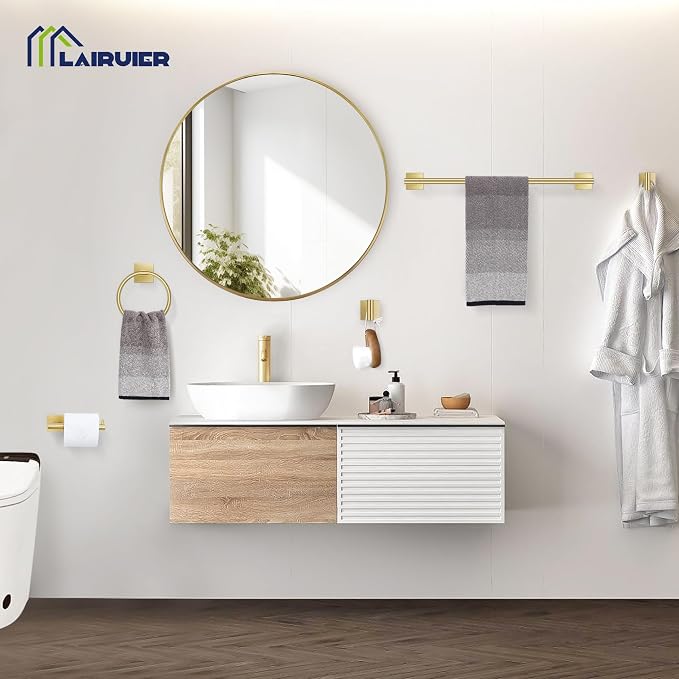5 Pieces Bathroom Hardware Set Brushed Gold Towel Bar Set Includes 23.6” Towel - Image 6