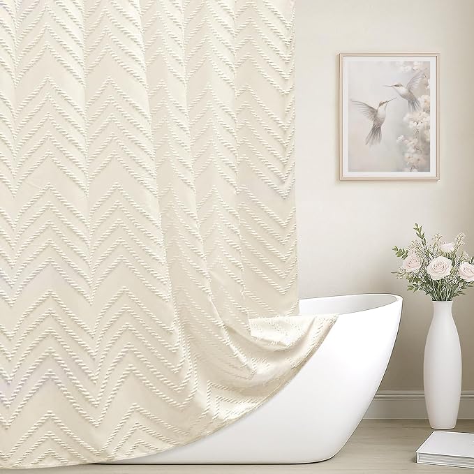 Extra Long 72 x 96 Cream Shower Curtain Boho Farmhouse Shower Curtain Tufted by TURKIO