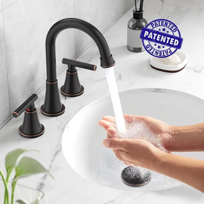 Bathroom Faucets for Sink 3 Hole, Hurran Oil Rubbed Bronze Bathroom Sink Faucet - Image 2