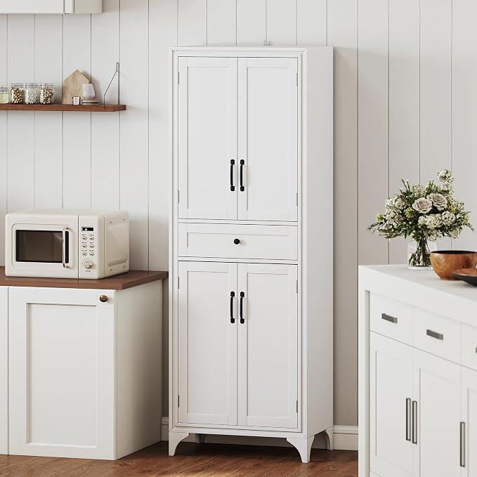 HOMCOM 67" Tall Freestanding Kitchen Pantry Cabinet, 4-Door Storage Cabinet - Image 8