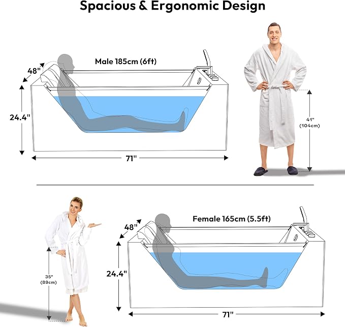 Empava PRO Series 71"x48" Whirlpool Tub | Heated Bubble Spa - Image 5