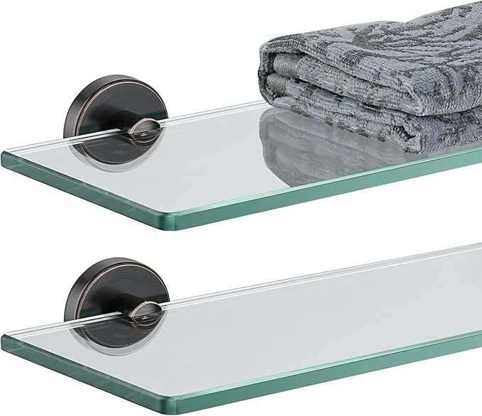 JQK Bathroom Glass Shelf Oil Rubbed Bronze, Tempered Glass Shower Storage 16 by by Homeimprovement