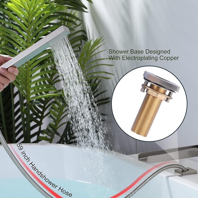Waterfall Roman Tub Filler Faucet, Deck Mount Bathtub Filler - Image 3