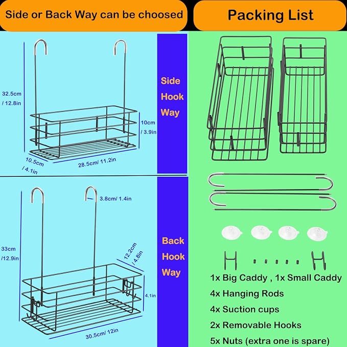 2pcs Single-Layer Shower Caddy Hanging Shower Orangizer Stainless Steel Shower - Image 6
