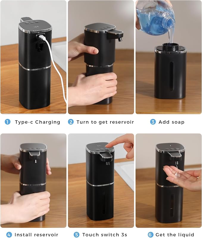 Automatic Liquid Soap Dispenser, 12.8oz Rechargeable, Adjustable Liquid Levels - Image 9