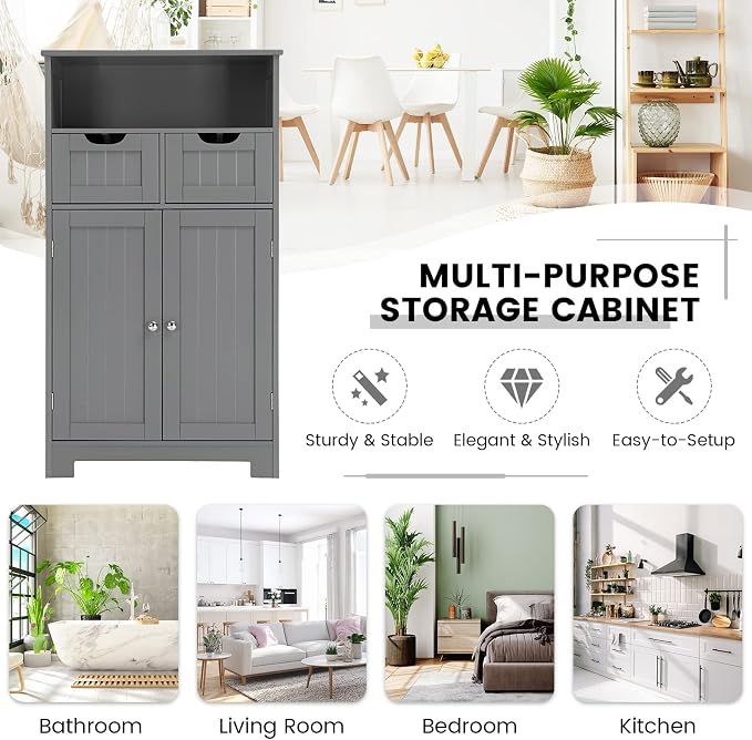 COSTWAY Bathroom Storage Cabinet, Freestanding Storage Organizer - Image 8