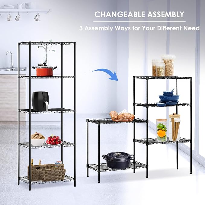BNSPLY 5 Tier Wire Shelving Unit, Adjustable Wire Rack Shelving, Changeable - Image 10