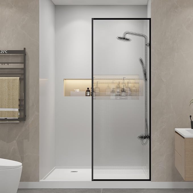 Dimaris Shower Door 34" X 78" Tempered Fluted Glass Framed Shower Screen Shower by BathHomeExpert