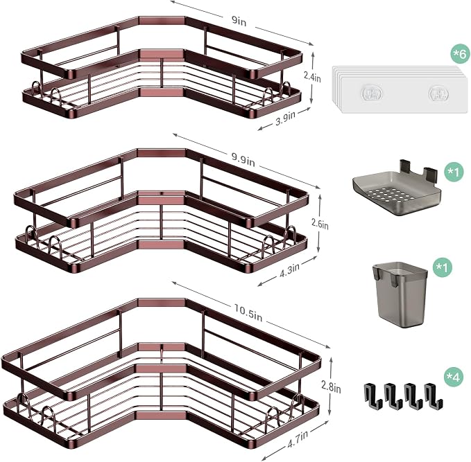 Corner Shower Caddy Organizer Shelf: Adhesive No Drilling Shower Rack Bathtub - Image 6