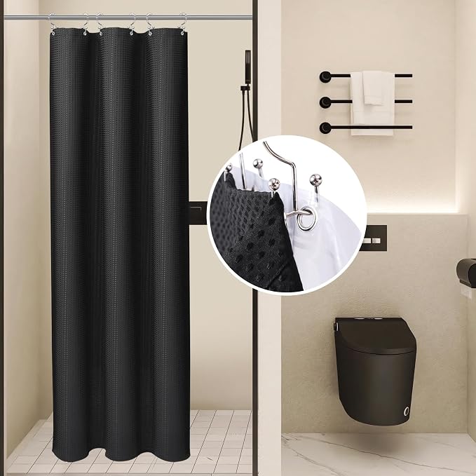 LaCyan 3 in 1 Waterproof Waffle Weave Shower Curtain and Clear Liner Set by Lacyan