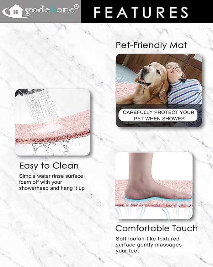 godehone Shower Mats Non Slip Without Suction Cups, PVC Loofah Bathroom Mats - Image 3