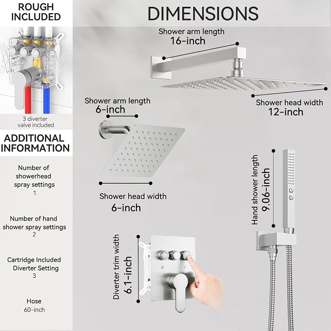 Shower System Dual Head，STARBATH 12+6" Rainfall Shower Head and Handheld Spray - Image 2