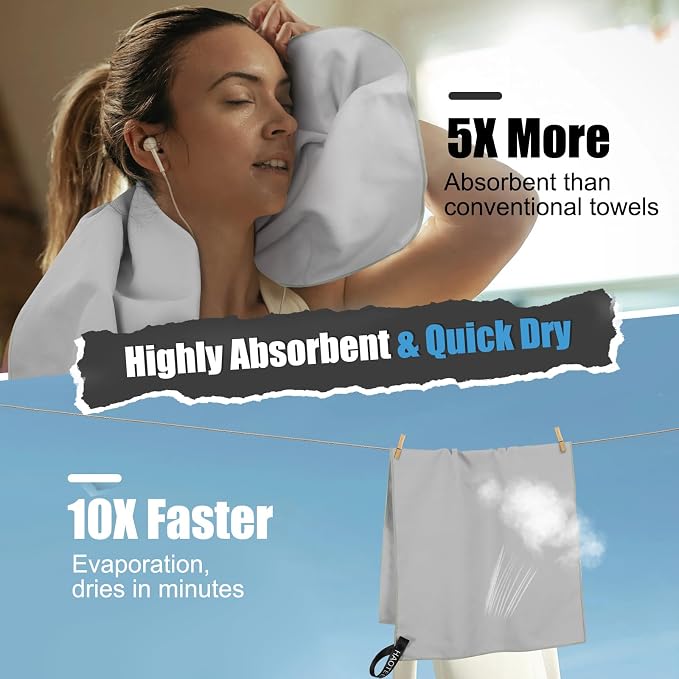 Quick Dry Travel Towel, 3 Sizes 1 Pack Camping Microfiber Towel, Lightweight - Image 4
