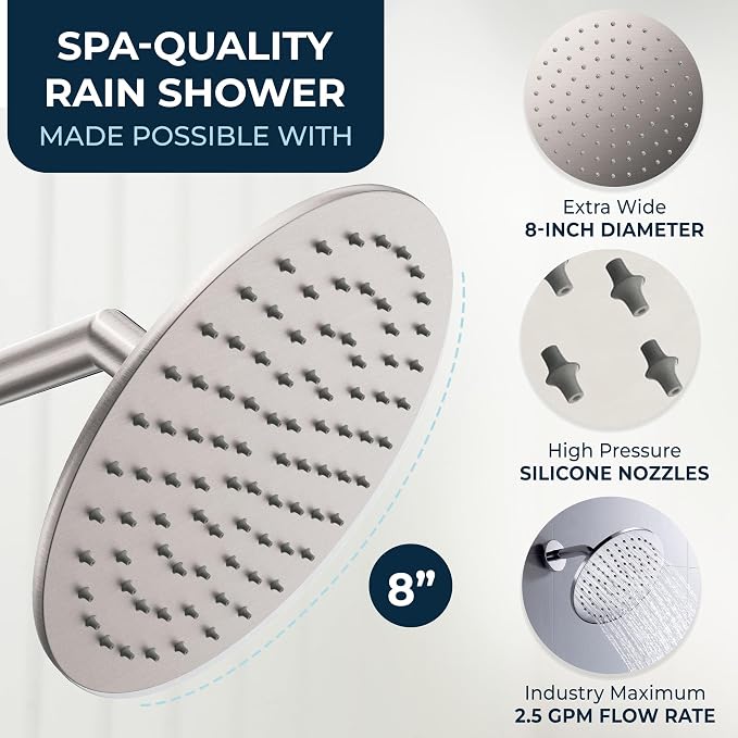 HammerHead Showers® Solid Metal 8 Inch Rainfall Shower Head – BRUSHED NICKEL - Image 3
