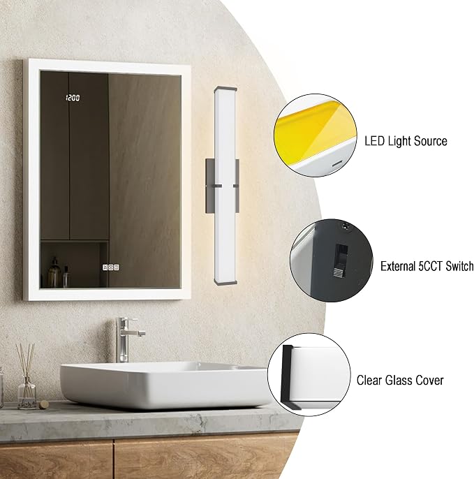 15.74Inch 2000LM Bathroom Light Fixtures 5CCT Optional, Dimmable Bathroom - Image 5