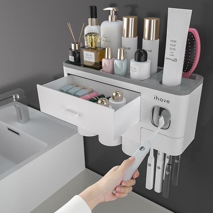 iHave Toothbrush Holders for Bathrooms, 3 Cups Toothbrush Holder Wall Mounted by ihave