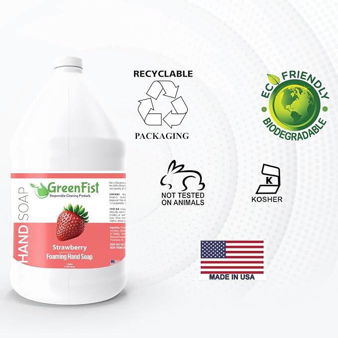 GreenFist Foaming Hand Soap Refills Strawberry Scent Jug Foam Refill Made in USA - Image 7