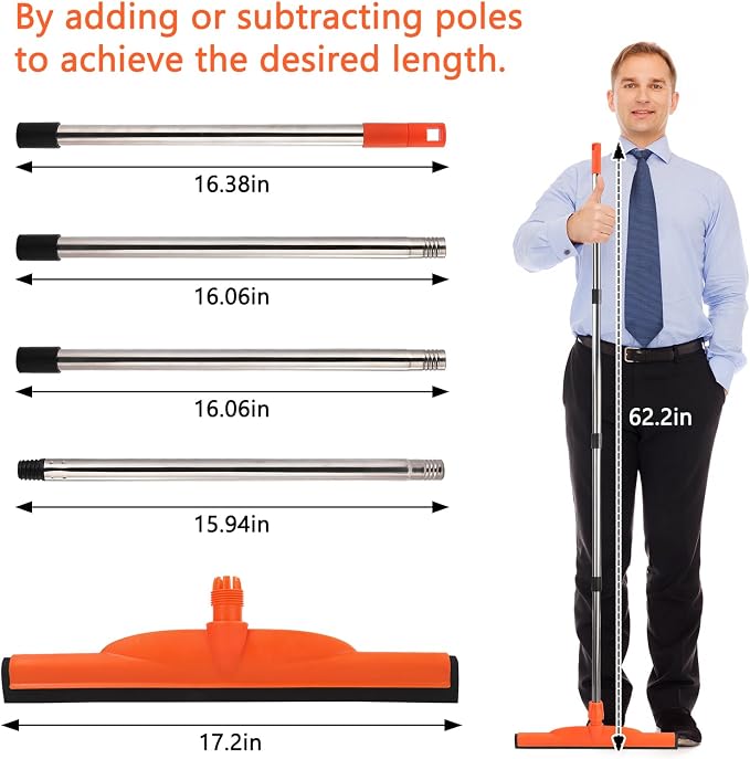 Multi-Purpose Floor Squeegee, Long-Handled EVA Scraper, Adjustable 68-inch - Image 3