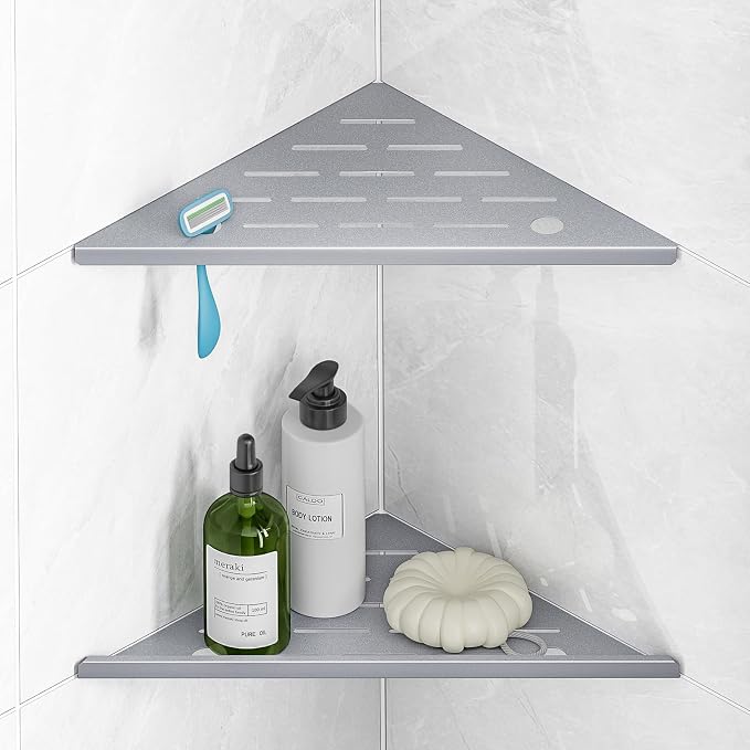 Corner Shower Shelf with Rozar Hole, Rustproof Stainless Steel Corner Shower by HBXS