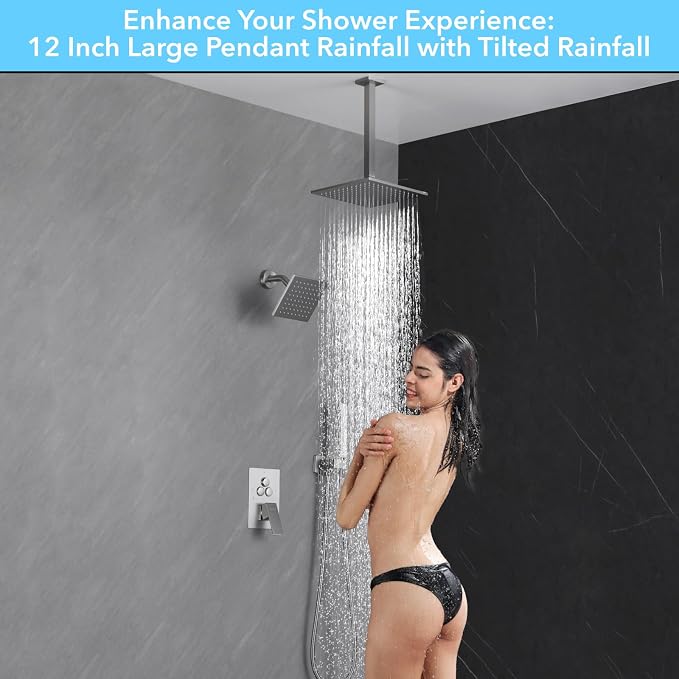 VANFOXLE Shower Faucet Set Brushed Nickel Shower System, Push Button Diverter - Image 7