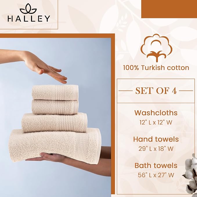 HALLEY Turkish Cotton Towels 1 Bath Towel 1 Hand Towel 2 Washcloths, Super Soft - Image 4