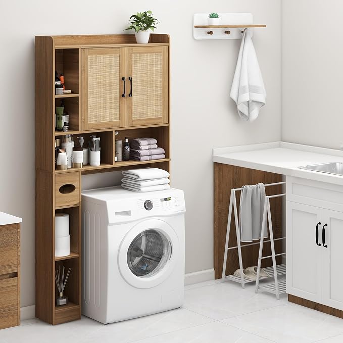 Farmhouse Rattan Storage Cabinet Over Toilet - Image 5