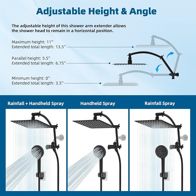 Hibbent All Metal Shower Head, 10 Sprays, Adhesive Showerhead Holder, Matte - Image 6
