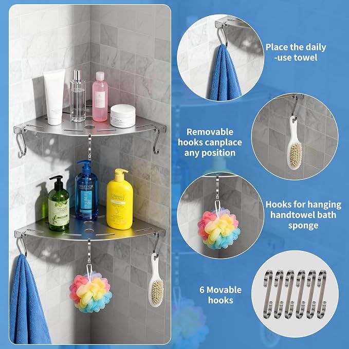 XIHLZYEH Corner Shower Shelves, 2 Pack 304 Stainless Steel Shower Shelf - Image 5