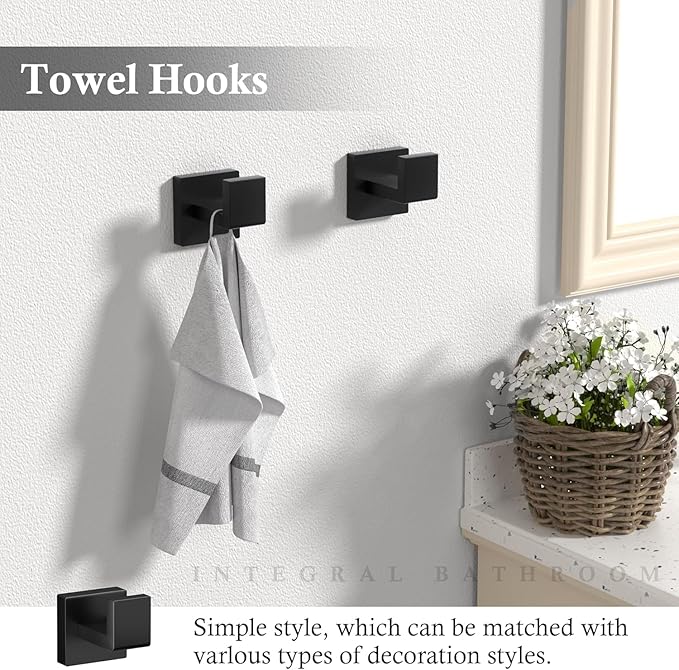 20-Piece Matte Black Bathroom Accessories Set – 23.6" Towel Bar, Towel Ring - Image 6
