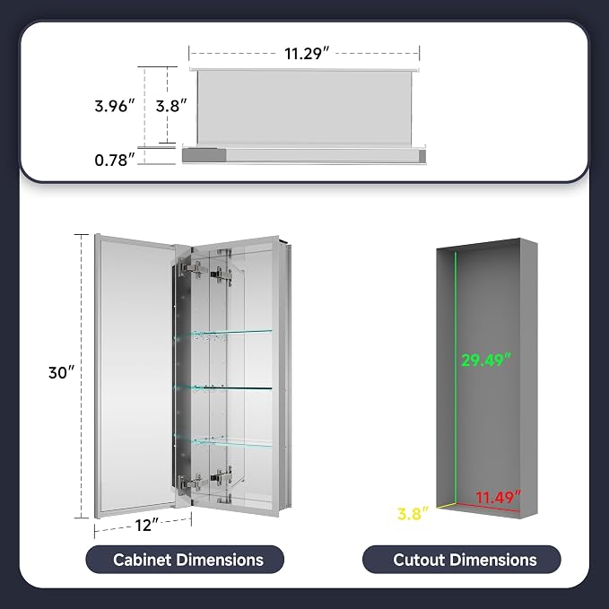Medicine Cabinet 12" x 30", Bathroom Medicine Cabinet - Image 2