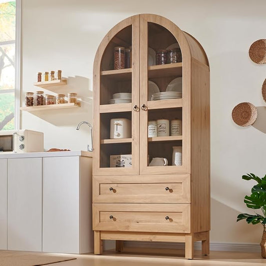 71" Tall Arched Kitchen Pantry, Modern Farmhouse Wood Kitchens Storage Cabinets by IFGETEnrichYourLivingSpace