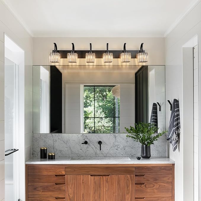 Crystal Vanity Lights 6-Light Black Bathroom Vanity Lights Modern Crystal - Image 7