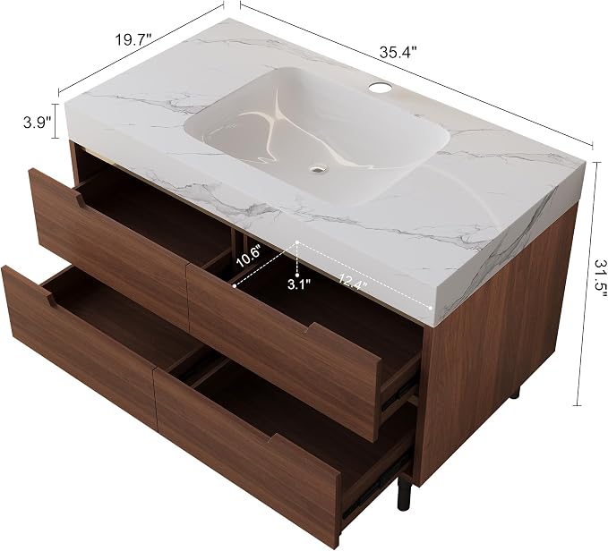 35.4" Bathroom Vanity with Sink Combo Set, Solid Wood Frame Bathroom Storage - Image 2